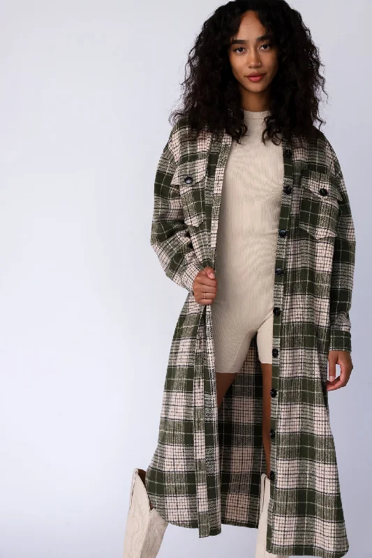 Mountains Are Calling Flannel Jacket Green Elegant Women's 