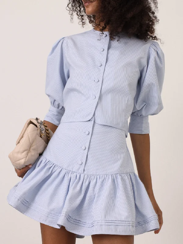 Cici Stripe Button Top | Pastel Blue Stylish Women's Neon