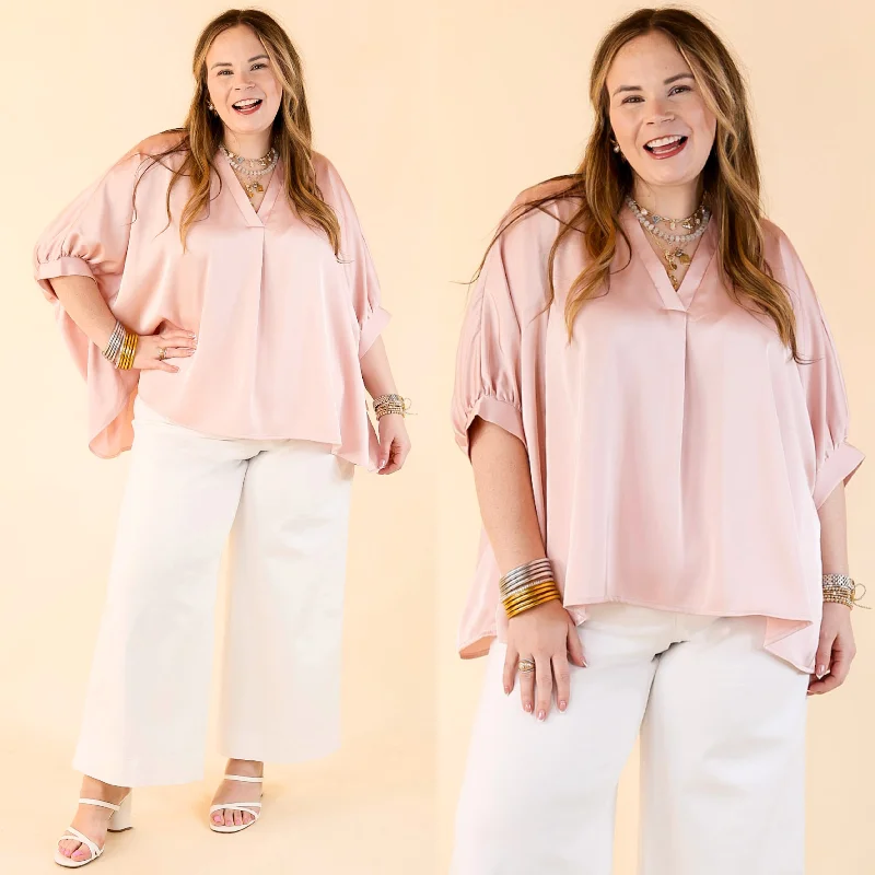 Irresistibly Chic Half Sleeve Oversized Blouse in Light Pink