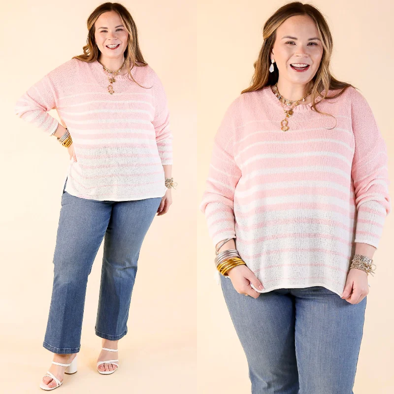 Light and Lovely Long Sleeve Striped Sweater Top in Light Pink