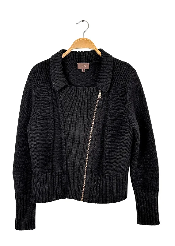 Pure Collection Black Cashmere & Lambswool Knit Zipped Cardigan Jacket (L)