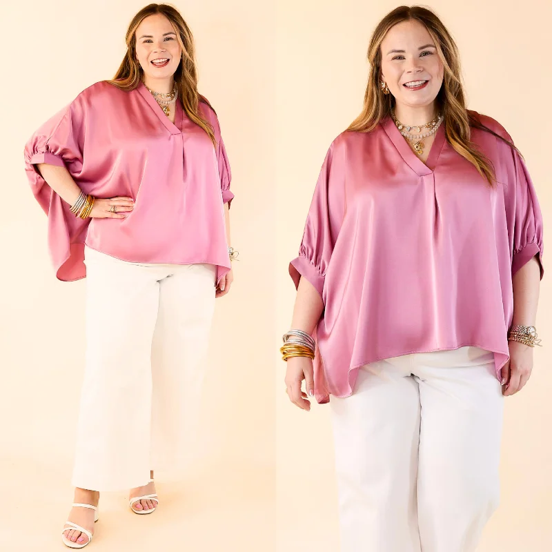 Irresistibly Chic Half Sleeve Oversized Blouse in Mauve Purple