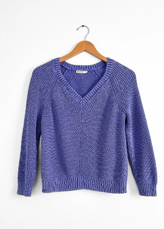 Marine Layer Ezra V-Neck Cotton Sweater in Marlin (S)