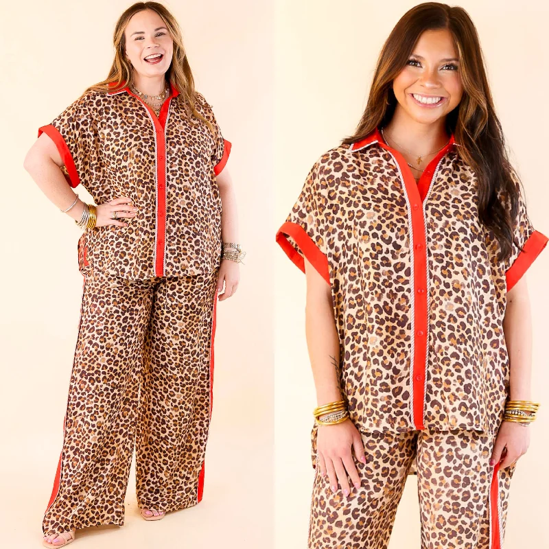 Wild Style Button Up Leopard Print Top with Red Accents