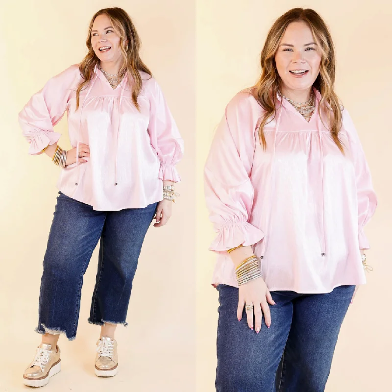 Sunset Situation Front Tie Keyhole Blouse in Light Pink