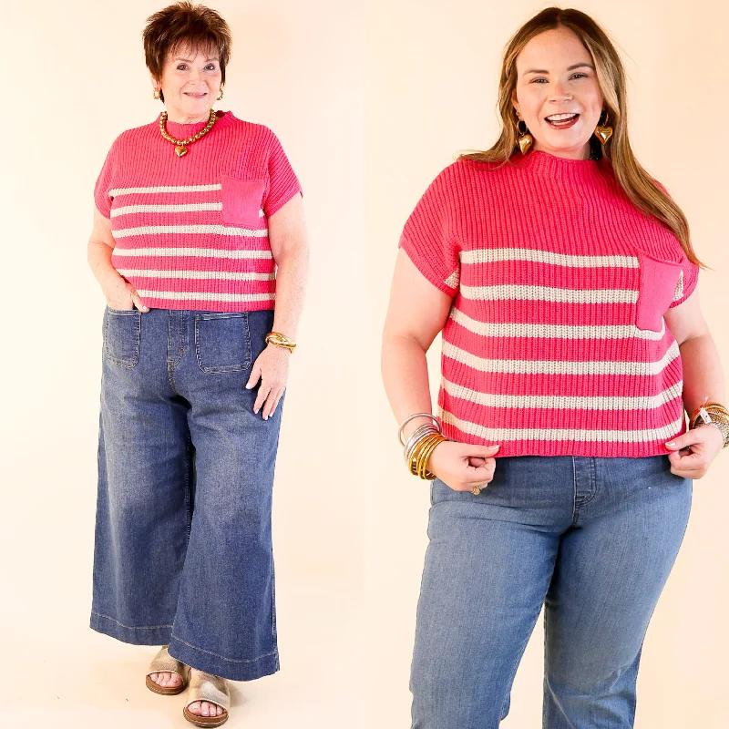 Repeat Worthy Striped Cap Sleeve Sweater in Hot Pink