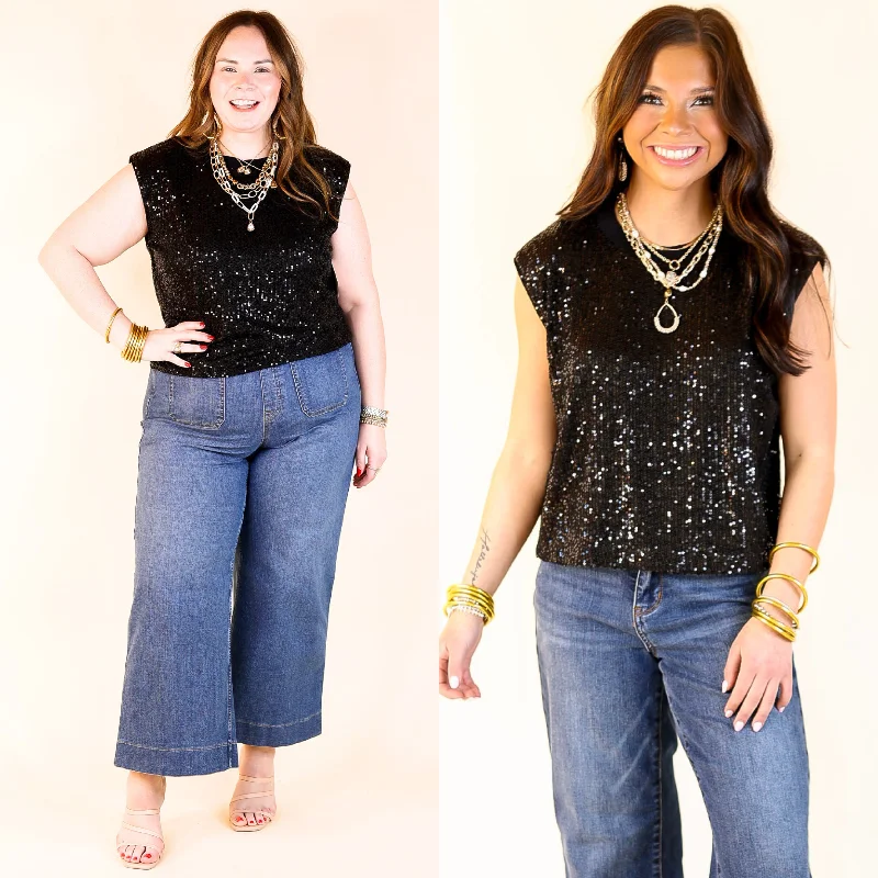 Sequin Sleek Black Sleeveless Top