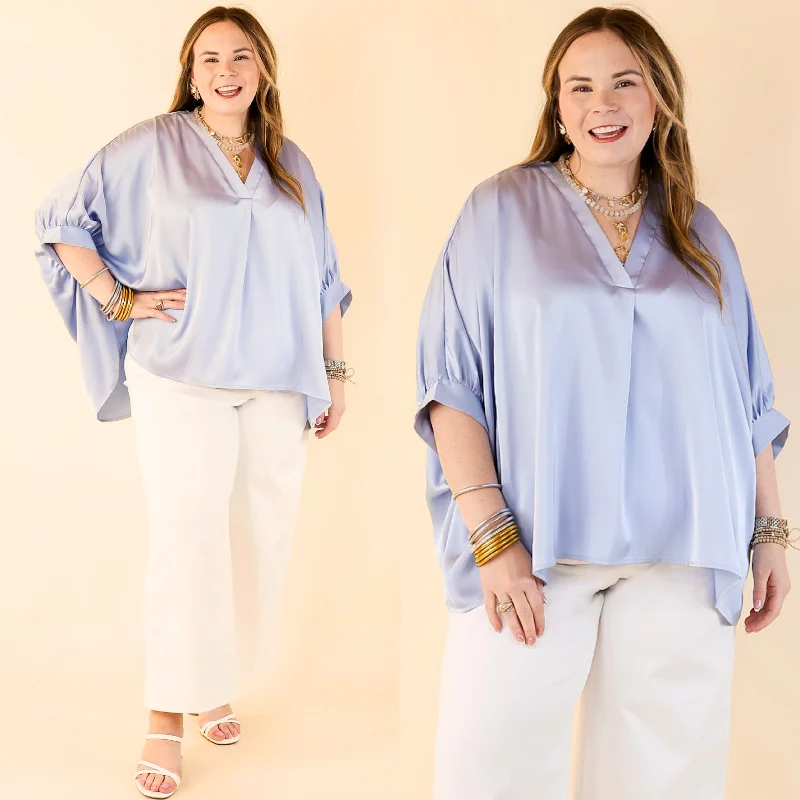 Irresistibly Chic Half Sleeve Oversized Blouse in Light Blue