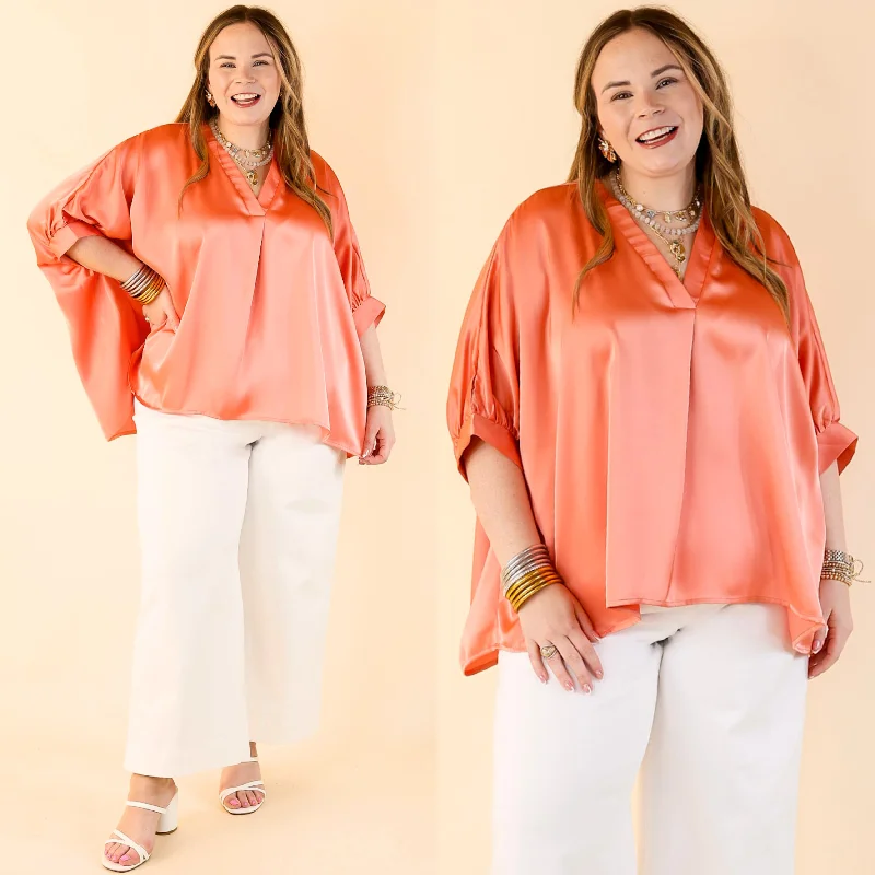 Irresistibly Chic Half Sleeve Oversized Blouse in Coral Orange