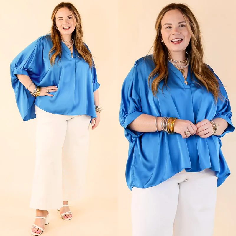 Irresistibly Chic Half Sleeve Oversized Blouse in Blue