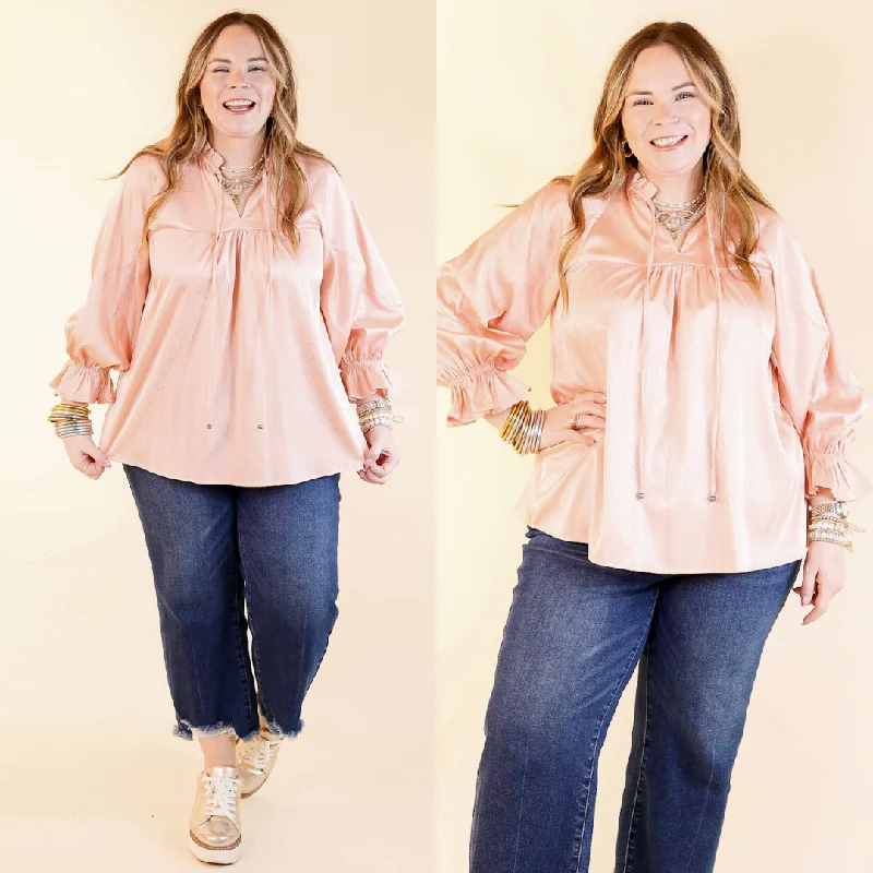 Sunset Situation Front Tie Keyhole Blouse in Peach Orange