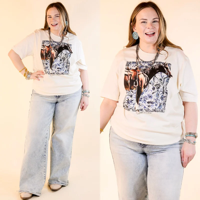 XOXO Art & Co | Denim Horse Short Sleeve Graphic Tee in Natural Cream