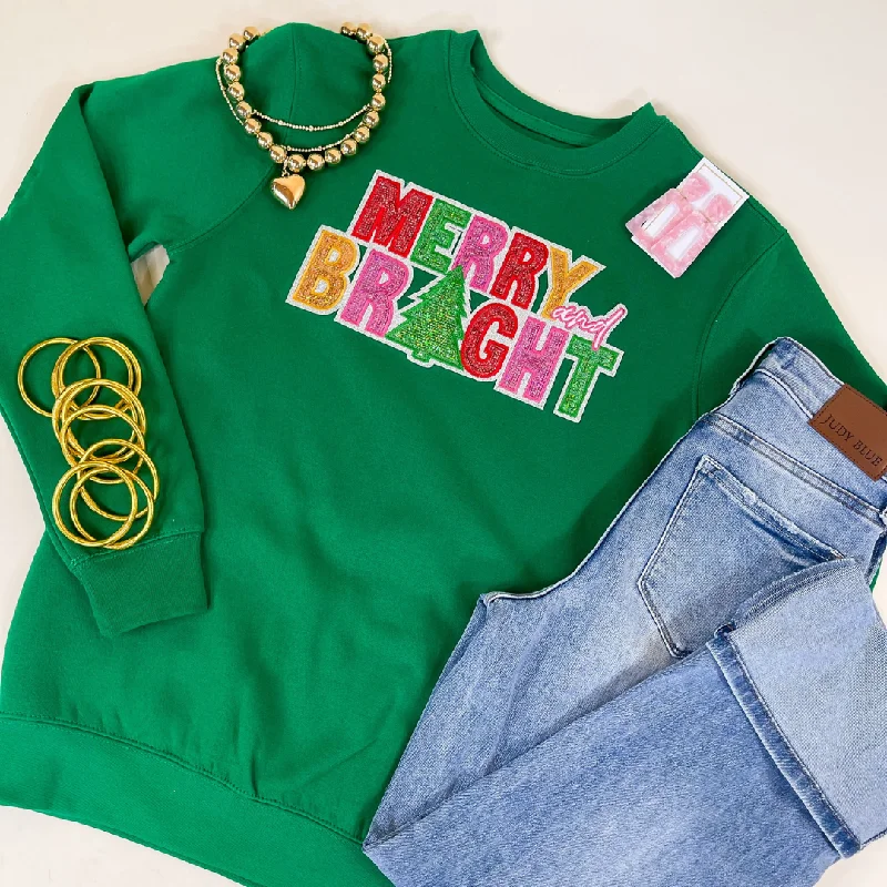 Merry and Bright Sequin Letter Graphic Sweatshirt in Green