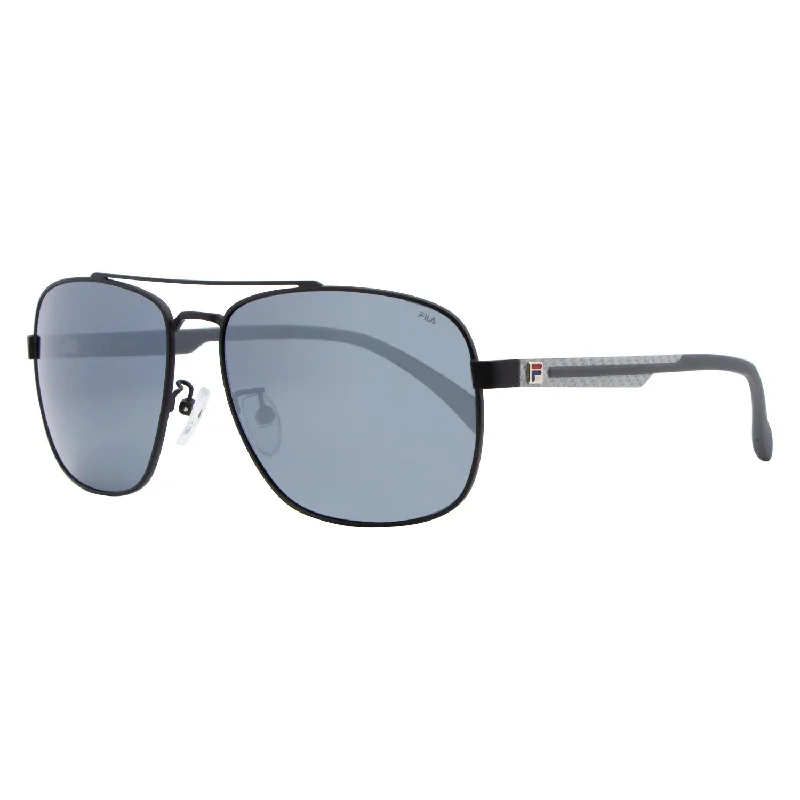 Fila Rectangular Sunglasses SF8493 531P Matte Black Polarized 60mm 8493 Glossy Metal Frame Look Fila Rectangular Sunglasses SF8493 531P Matte Black Polarized 60mm 8493 Glossy Metal Frame Look