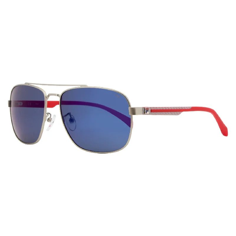 Fila Rectangular Sunglasses SF8493 581P Silver/Red Polarized 60mm 8493 Colored - Lens Sports Style Fila Rectangular Sunglasses SF8493 581P Silver/Red Polarized 60mm 8493 Colored - Lens Sports Style