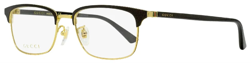 Gucci Men's Rectangular Eyeglasses GG0131O 001 Gold/Black 53mm Leather - Trimmed Luxe Style