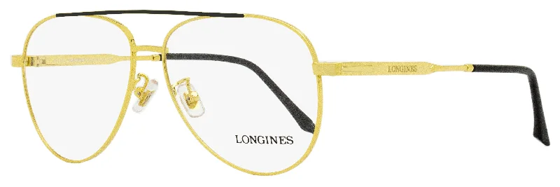 Longines Men's Aviator Eyeglasses LG5003-H 030 Deep Gold/Black 56mm Wood - Grain Accent Natural Look