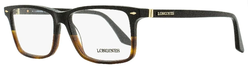 Longines Men's Rectangular Eyeglasses LG5032 005 Black-Havana 57mm Round - Rimmed Bohemian Look