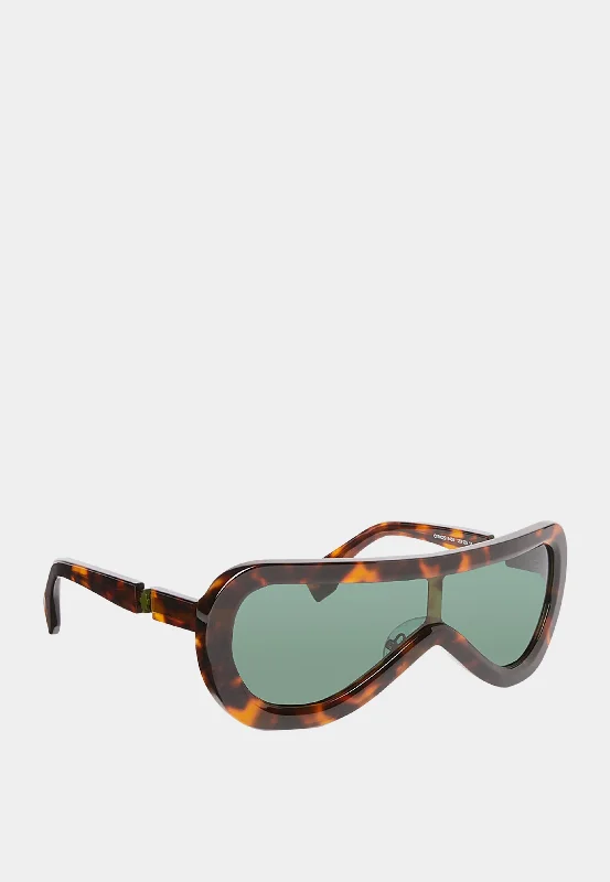 Marcelo Burlon Polygala Sunglasses Dark Havana Green Oval - Shaped Academic Look