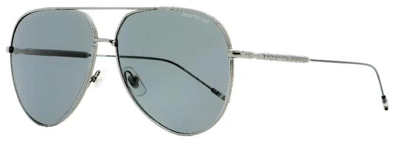 Montblanc Men's Aviator Sunglasses MB0045S 005 Ruthenium/Black 61mm Leather - Trimmed Luxe Style Montblanc Men's Aviator Sunglasses MB0045S 005 Ruthenium/Black 61mm Leather - Trimmed Luxe Style