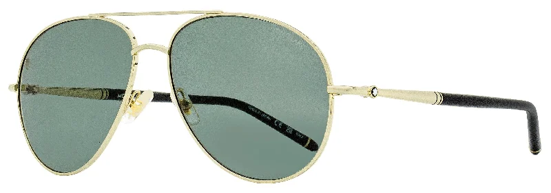 Montblanc Men's Pilot Sunglasses MB0068S 002 Gold/Black 61mm Rectangle - Rimmed 