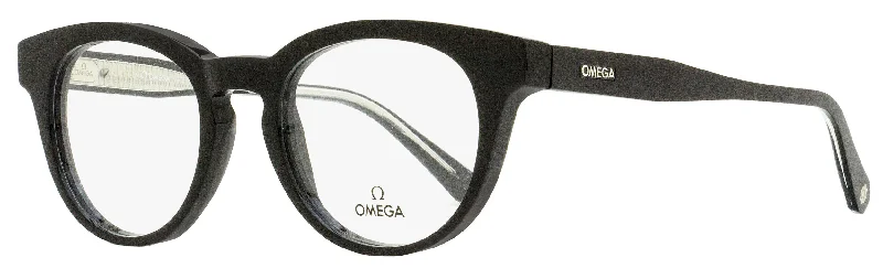 Omega Men's Pantos Eyeglasses OM5003H 001 Black/Crystal 52mm Retro - Inspired 