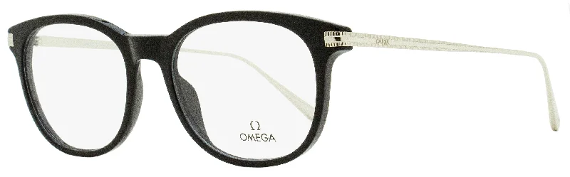 Omega Men's Pantos Eyeglasses OM5013 001 Black/Palladium 53mm Leather - Trimmed Luxe Style