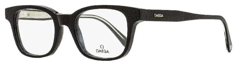 Omega Men's Rectangular Eyeglasses OM5004H 001 Black/Crystal 52mm Unisex Angular Frame Style Omega Men's Rectangular Eyeglasses OM5004H 001 Black/Crystal 52mm Unisex Angular Frame Style