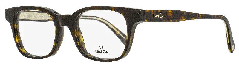 Omega Men's Rectangular Eyeglasses OM5004H 052 Dark Havana/Crystal 52mm Magnetic - Attachment Style