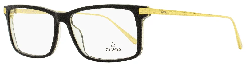 Omega Men's Rectangular Eyeglasses OM5014 005 Black/Gold 58mm Translucent Frame Modern Aesthetic