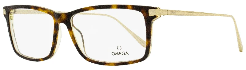 Omega Men's Rectangular Eyeglasses OM5014 056 Havana/Gold 58mm Magnetic - Attachment Style