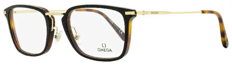 Omega Men's Rectangular Eyeglasses OM5025 005 Black/Havana 53mm Geometric - Shaped Avant - Garde
