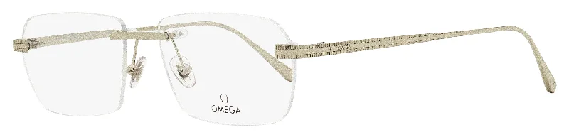 Omega Men's Rimless Eyeglasses OM5015H 016 Palladium 56mm Glossy Metal Frame Look