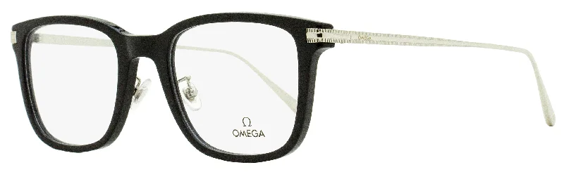 Omega Men's Square Eyeglasses OM5005H 01A Black/Palladium 54mm Vintage Horn - Rimmed Style