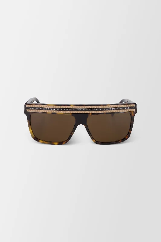 Philipp Plein Beige/Marrone Sunglasses Leather - Trimmed Luxe Style