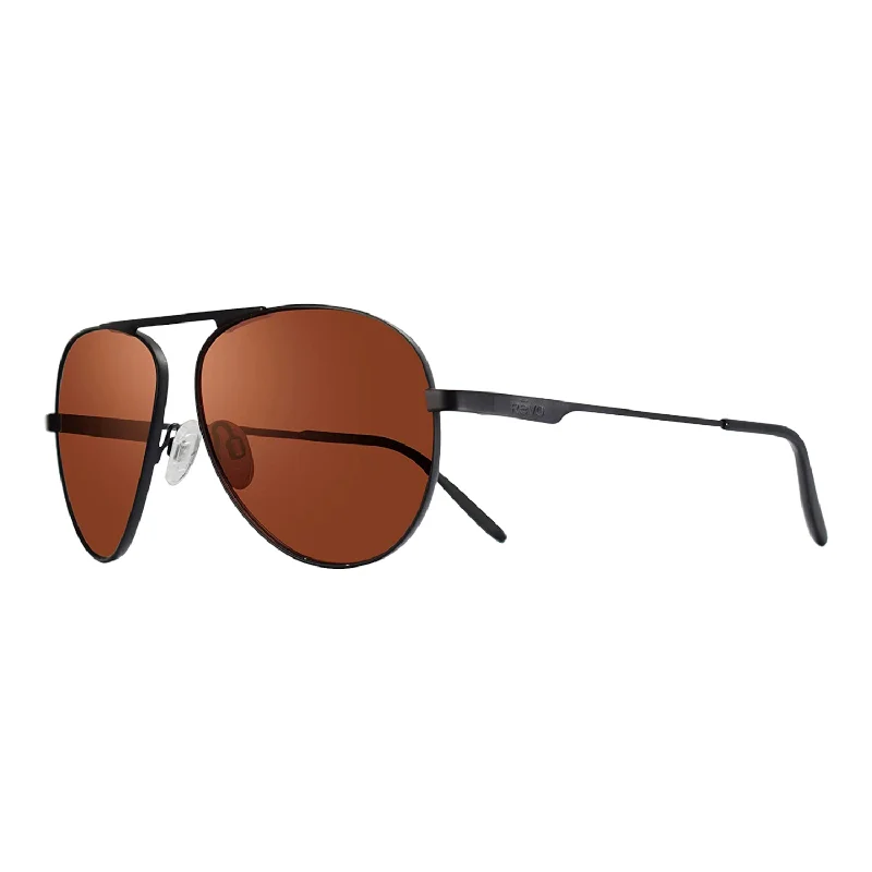 REVO Men's Metro Satin Black Aviator Frame Polarized Sunglasses Oval - Shaped Academic Look