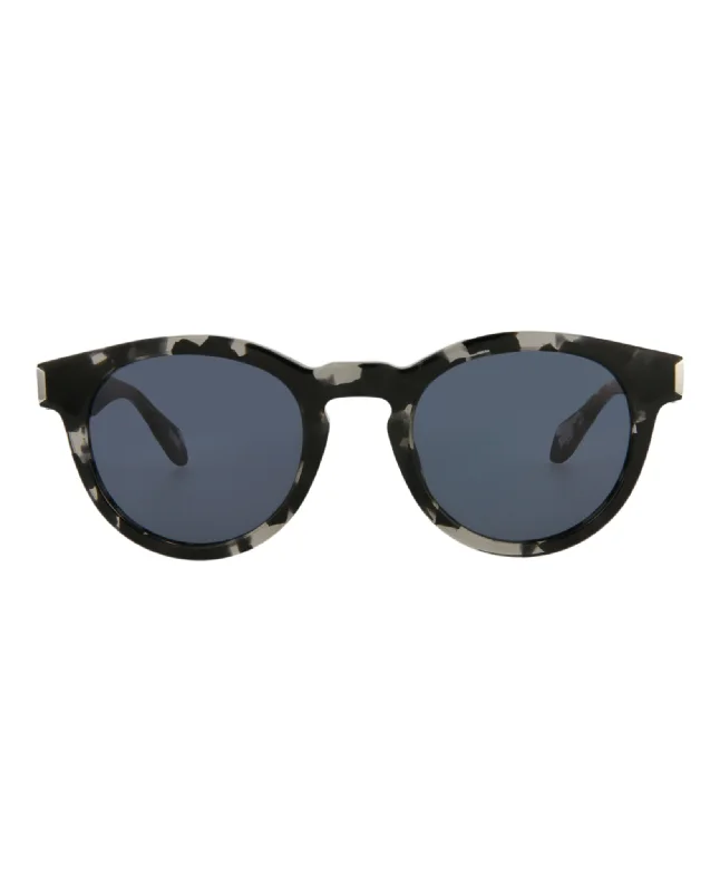Round-Frame Acetate Sunglasses Glossy Metal Frame Look