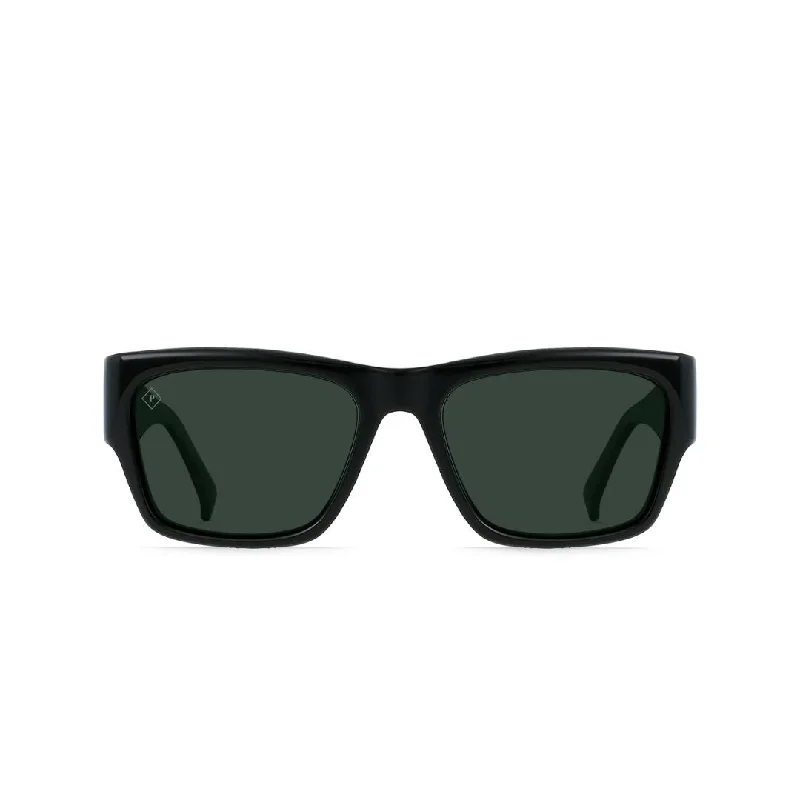 Rufio Sunglasses (Recycled Black + Green Polarized) Rectangle - Rimmed 
