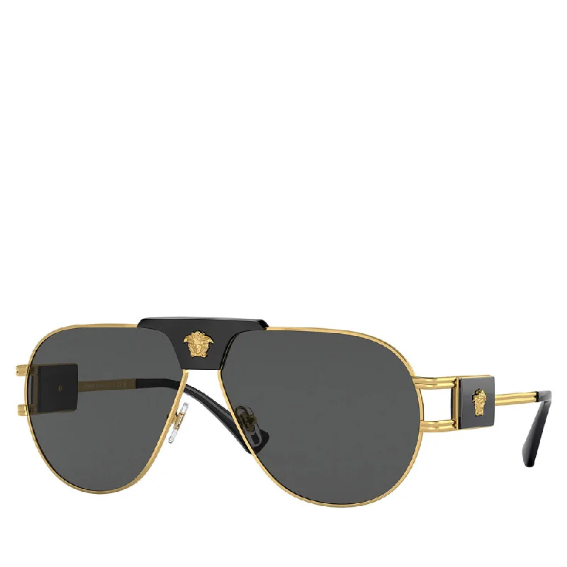 Men's Versace Steel Sunglass Gold / Dark Gray Thin - Rimmed Elegant Style