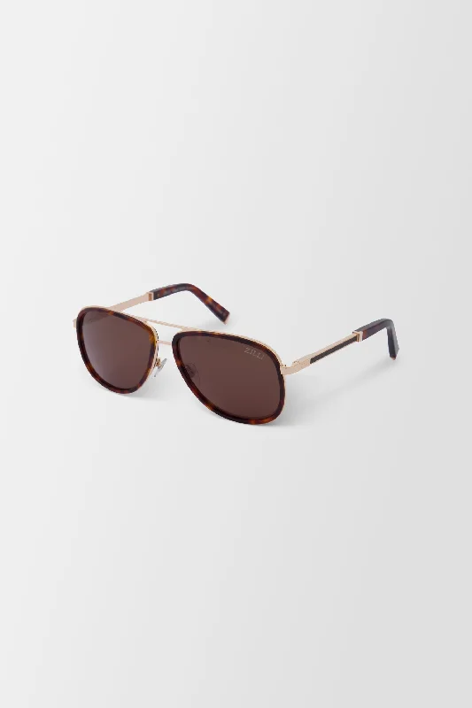 Zilli Brown Shigeru Sunglasses Unisex Angular Frame Style