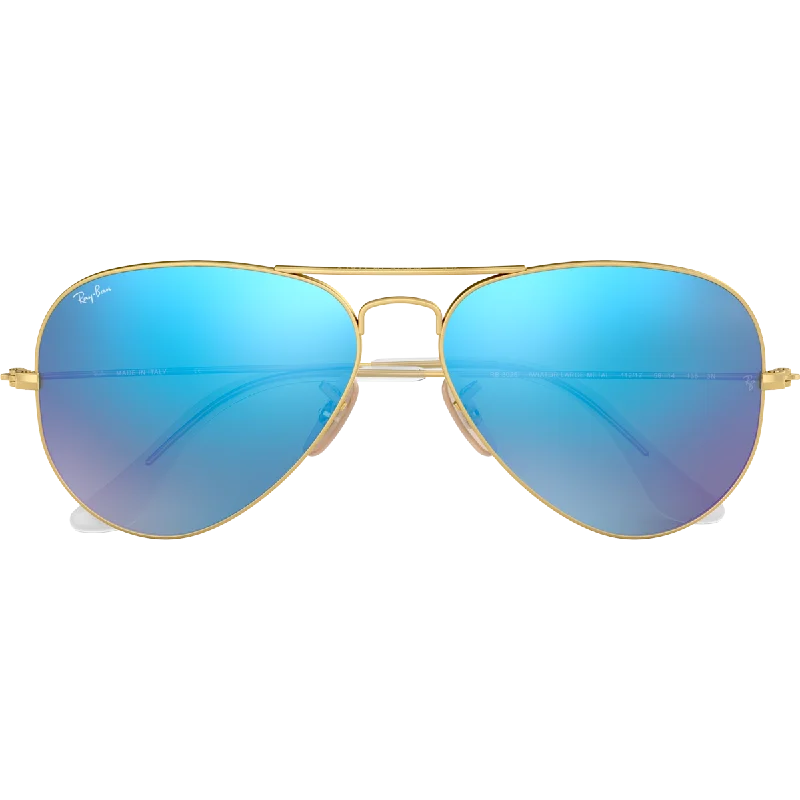 Aviator M - Matte Gold/Mirror Blue Wood - Grain Accent Natural Look