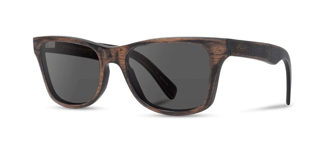 Canby Wood Sunglasses | Distressed Dark Walnut | Grey Polarized | Shwood Wire - Frame Intellectual Look