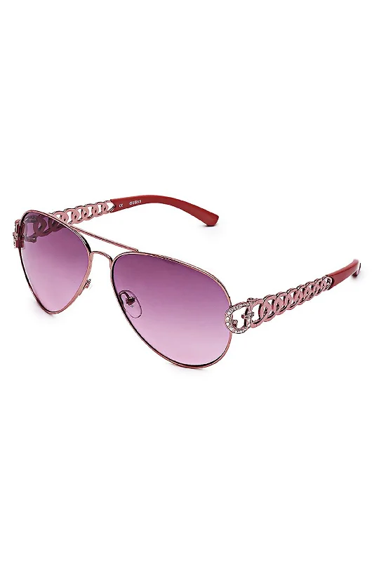 Chain-Link Aviator Sunglasses Wood - Grain Accent Natural Look