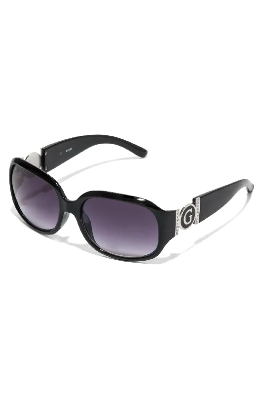 Cutout Logo Plastic Sunglasses Geometric - Patterned Frame Design