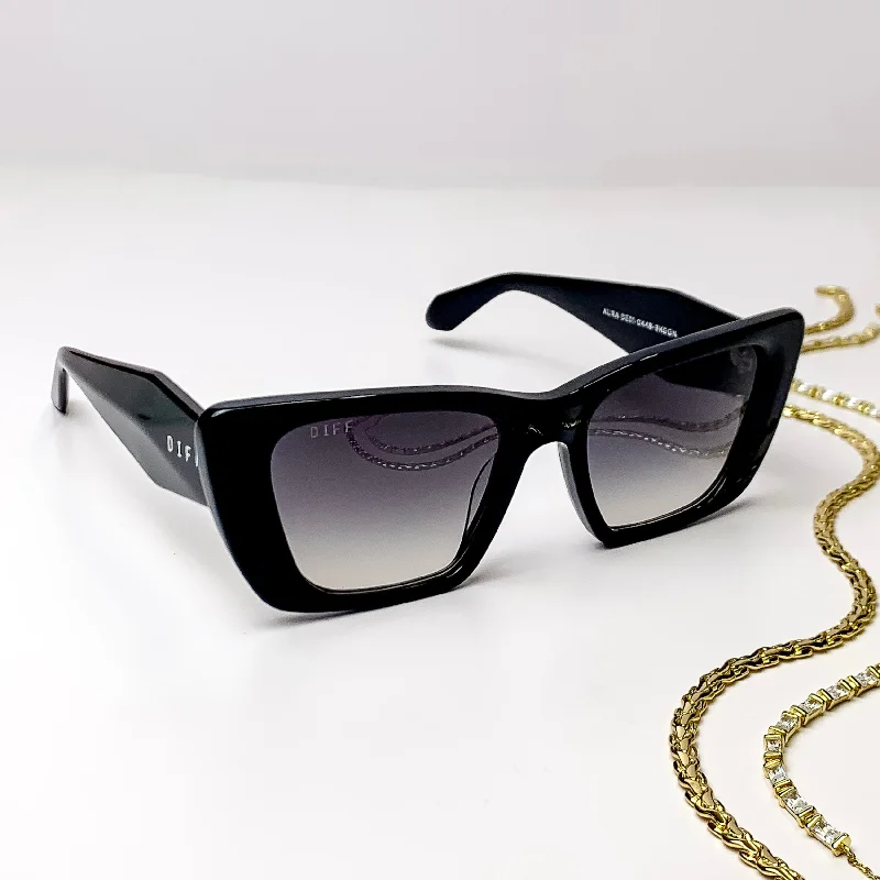 DIFF | Aura Square Cat Eye Sunglasses in Black Grey Gradient Prescription Glasses