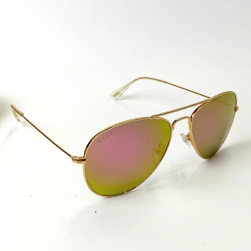 DIFF | Cruz Pink Mirror Aviator Sunglasses in Gold Tone Multi - Functional Outdoor Glasses
