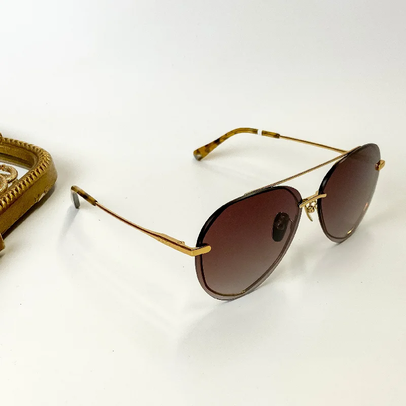 DIFF | Lenox Brown Gradient Lens Sunglasses in Gold Tone Wire - Frame Intellectual Look DIFF | Lenox Brown Gradient Lens Sunglasses in Gold Tone Wire - Frame Intellectual Look
