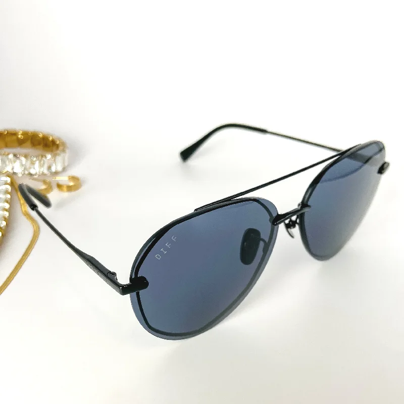 DIFF | Lenox Grey Lens Sunglasses in Black Classic Aviator Style