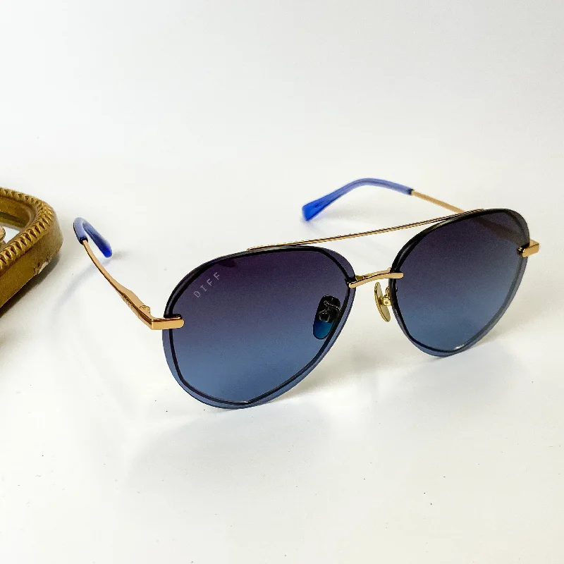 DIFF | Lenox Polarized Blue Gradient Lens Sunglasses in Gold Tone Unisex Angular Frame Style