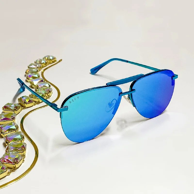 DIFF | Tahoe Aviator Sunglasses in Turquoise Metallic Polarized Oval - Rimmed Sophisticated Look DIFF | Tahoe Aviator Sunglasses in Turquoise Metallic Polarized Oval - Rimmed Sophisticated Look